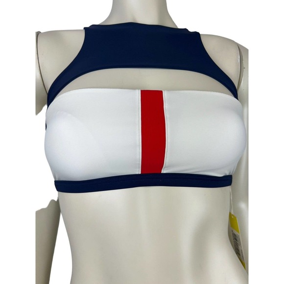 NEW Summersalt Swim Shoreline Bikini Top 2 Cutout Colorblock Blue White Sporty - Picture 7 of 12